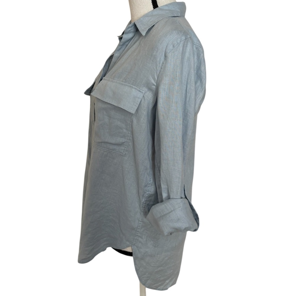 SOLD M Babaton Aritzia Linen Blue Relaxed Utility Button-up Shirt Womens Small - Picture 5 of 11